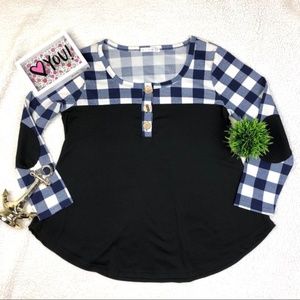 Blue and White Plaid Panel Tunic Top